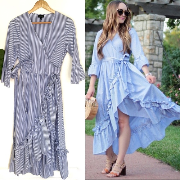 Who What Wear Dresses & Skirts - Who What Wear Blue, White Stripe Ruffle Dress!